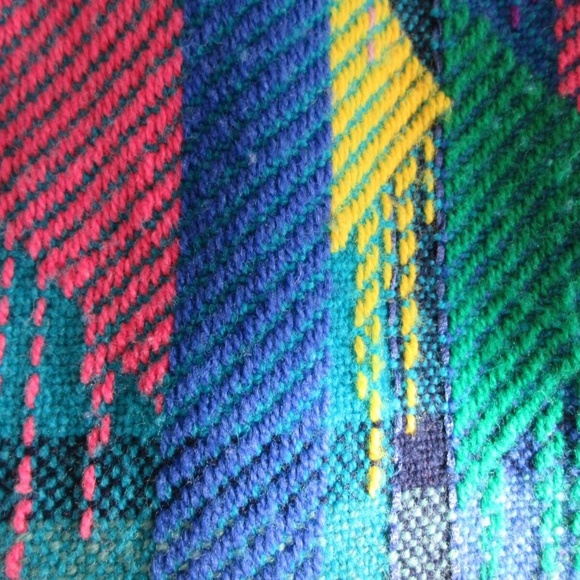 WOVEN WOOLIES Sweater Hand Woven Pullover 100% Wool Teal Blue Wendy Vecchio Sz L - Picture 4 of 5